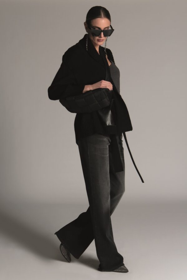 CARDIGAN CON CINTURA + INSERTI ECOPELLE - immagine 2