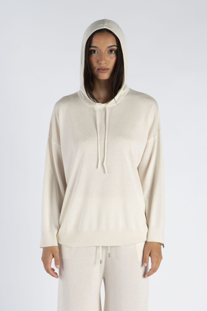 MAGLIA CAPPUCCIO SETA/CASHMERE CON APPL
